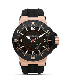 Adopt a sporty approach to accessorizing with this athletic-inspired watch from MICHAEL Michael Kors. With an oversized bezel and bold markers, it's ready for urban adventures. Adopt a sporty approach to accessorizing with this athletic-inspired watch from MICHAEL Michael Kors. With an oversized bezel and bold markers, it's ready for urban adventures.