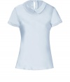 With its sweet round collar and glistening silk-satin, Steffen Schrauts short sleeve top is workweek essential packed with pairing possibilities - Round collar, short sleeves, slit with button closure at nape - Softly tailored fit - Wear with a pencil skirt and heels, or dress down with skinny jeans and your favorite flats