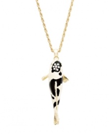 Make waves in this splash-worthy style. Bar III's white and black enamel fish hangs on a trendy long chain and shines with the addition of sparkling crystal accents. Crafted in gold-plated mixed metal. Approximate length: 30 inches. Approximate drop: 2-1/2 inches. Make waves in this splash-worthy style. Bar III's white and black enamel fish hangs on a trendy long chain and shines with the addition of sparkling crystal accents. Crafted in gold-plated mixed metal. Approximate length: 30 inches. Approximate drop: 2-1/2 inches.