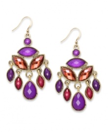 A vibrant mix of shaky beads turns heads with Style&co.'s chandelier earrings. Crafted in gold tone mixed metal. Approximate drop: 3 inches. A vibrant mix of shaky beads turns heads with Style&co.'s chandelier earrings. Crafted in gold tone mixed metal. Approximate drop: 3 inches.