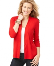 Wear with all: Karen Scott's petite cardigan features open front style and a fit that you can easily pair with almost anything in your closet! Wear with all: Karen Scott's petite cardigan features open front style and a fit that you can easily pair with almost anything in your closet!