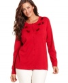 Sequined applique beautifully finishes Charter Club's long sleeve plus size caridigan-- it's an Everyday Value!