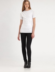 Asymmetrical pleating and side ruching revive this classic short-sleeve tee. RoundneckShort sleevesAsymmetrical pleatsSide ruchingRayon/nylon/spandexDry cleanImportedSIZE & FITModel shown is 5'10 (177cm) wearing US size Small. Asymmetrical pleating and side ruching revive this classic short-sleeve tee. RoundneckShort sleevesAsymmetrical pleatsSide ruchingRayon/nylon/spandexDry cleanImportedSIZE & FITModel shown is 5'10 (177cm) wearing US size Small.
