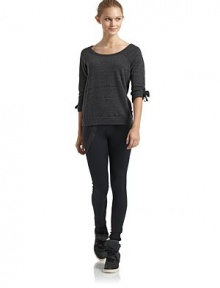 THE LOOKBateau necklineHeathered French terry fabricationThree-quarter length sleeves with lace-up sleevesBanded hemTHE FITAbout 22 from shoulder to hemTHE MATERIALPolyester/cotton/rayonCARE & ORIGINMachine washImportedModel shown is 5'8 (172½cm) wearing US size Small. THE LOOKBateau necklineHeathered French terry fabricationThree-quarter length sleeves with lace-up sleevesBanded hemTHE FITAbout 22 from shoulder to hemTHE MATERIALPolyester/cotton/rayonCARE & ORIGINMachine washImportedModel shown is 5'8 (172½cm) wearing US size Small.