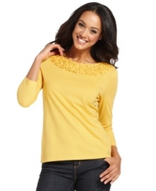 Made from a soft and breathable cotton blend, this basic tee from Charter Club features appliques at the neckline for an extra-special touch. With great colors to choose from, you'll want more than one! Made from a soft and breathable cotton blend, this basic tee from Charter Club features appliques at the neckline for an extra-special touch. With great colors to choose from, you'll want more than one!