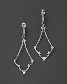 Eloquently shaped, these sterling silver earrings from Judith Ripka are accented with white sapphires. Eloquently shaped, these sterling silver earrings from Judith Ripka are accented with white sapphires.