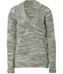Timeless-classic knitwear gets a contemporary-cool edge in Closeds chunky V-neck pullover, detailed in a chic medley of mint heather - V-neckline, long sleeves, ribbed trim, modern slim fit - Pair with everything from broken-in skinnies to sharply tailored trousers Timeless-classic knitwear gets a contemporary-cool edge in Closeds chunky V-neck pullover, detailed in a chic medley of mint heather - V-neckline, long sleeves, ribbed trim, modern slim fit - Pair with everything from broken-in skinnies to sharply tailored trousers