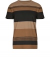 Colorblocked with thick and thin stripes, Marc by Marc Jacobs crewneck cotton tee is a cool choice for casual looks - Round neckline, short sleeves - Slim straight fit - Wear with jeans, a cardigan and winter boots