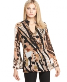 Hardware details add edge to this boldly printed Calvin Klein tunic -- perfect for effortless style! Hardware details add edge to this boldly printed Calvin Klein tunic -- perfect for effortless style!