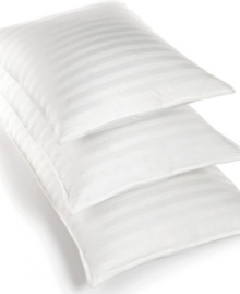 Rest easy with plush down pillows from Blue Ridge. Featuring a 350-thread count cotton cover and sumptuous Siberian white down fill, this pillow supports your head and neck to the fullest while also providing style with a tonal stripe design.