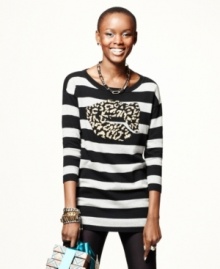 Sealed with a kiss: Material Girl's striped sweater gets wild with a leopard lipstick-mark print! Sealed with a kiss: Material Girl's striped sweater gets wild with a leopard lipstick-mark print!