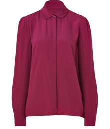 Conjure Parisian cool with this classically elegant, raspberry-hued blouse from Vanessa Bruno - Crafted from a sumptuously soft, pure silk - Slim-cut style with small Peter Pan collar, covered button placket and long sleeves - Polished and chic, seamlessly transitions from work to weekend - Pair with a pencil skirt or suit trousers by day, and with skinny denim or leather pants by night Conjure Parisian cool with this classically elegant, raspberry-hued blouse from Vanessa Bruno - Crafted from a sumptuously soft, pure silk - Slim-cut style with small Peter Pan collar, covered button placket and long sleeves - Polished and chic, seamlessly transitions from work to weekend - Pair with a pencil skirt or suit trousers by day, and with skinny denim or leather pants by night