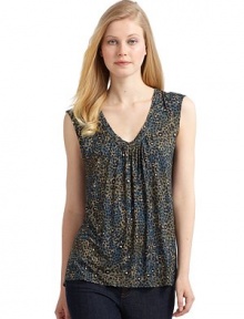 THE LOOKAllover abstract printSleevelessGentle ruchingTHE FITAbout 24 from shoulder to hemTHE MATERIALCottonCARE & ORIGINDry cleanMade in USAModel shown is 5'10½ (179cm) wearing US size Small. THE LOOKAllover abstract printSleevelessGentle ruchingTHE FITAbout 24 from shoulder to hemTHE MATERIALCottonCARE & ORIGINDry cleanMade in USAModel shown is 5'10½ (179cm) wearing US size Small.