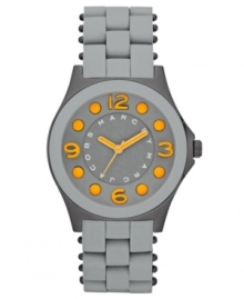 Bright orange accents grab attention with neutral gunmetal on this Pelly collection watch from Marc by Marc Jacobs. Bright orange accents grab attention with neutral gunmetal on this Pelly collection watch from Marc by Marc Jacobs.