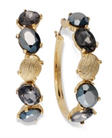 A little something extra for your ear. Alfani's hoop earrings, crafted from gold-tone mixed metal, have glass and acrylic stones along the outside for a stylish touch. Approximate diameter: 1-1/4 inches. A little something extra for your ear. Alfani's hoop earrings, crafted from gold-tone mixed metal, have glass and acrylic stones along the outside for a stylish touch. Approximate diameter: 1-1/4 inches.
