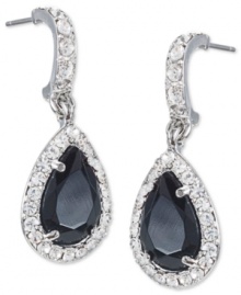 Carolee shines through with its half-hoop pear earrings. A black glass stone stands at the center, with glass accents providing the perfect complement on this set crafted from silver-tone mixed metal. Approximate drop: 1-1/4 inches. Carolee shines through with its half-hoop pear earrings. A black glass stone stands at the center, with glass accents providing the perfect complement on this set crafted from silver-tone mixed metal. Approximate drop: 1-1/4 inches.