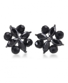 Nothing says simple sophistication more than a pair of stud earrings. This lovely design by Carolee features unique round-cut and marquise-cut jet glass stones. Crafted in hematite-plated mixed metal. Surgical steel posts. Approximate diameter: 5/8 inch. Nothing says simple sophistication more than a pair of stud earrings. This lovely design by Carolee features unique round-cut and marquise-cut jet glass stones. Crafted in hematite-plated mixed metal. Surgical steel posts. Approximate diameter: 5/8 inch.