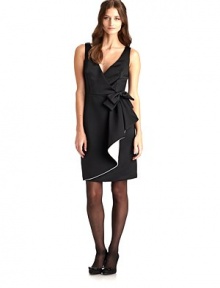 THE LOOKCrossover v-neckSleeveless Tailored seamsBow at waistCascading ruffle with contrast undersideBack zip closureTHE FITAbout 28 from shoulder to hemTHE MATERIALPolyesterFully linedCARE & ORIGINDry cleanMade in ItalyModel shown is 5'10 (177cm) wearing US size 4. THE LOOKCrossover v-neckSleeveless Tailored seamsBow at waistCascading ruffle with contrast undersideBack zip closureTHE FITAbout 28 from shoulder to hemTHE MATERIALPolyesterFully linedCARE & ORIGINDry cleanMade in ItalyModel shown is 5'10 (177cm) wearing US size 4.