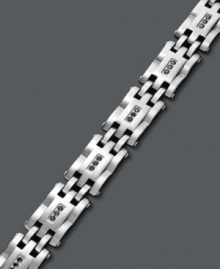 Polish and sophistication combine on this stately men's bracelet. A trendy link chain in stainless steel highlights round-cut black diamonds in threes (3/4 ct. t.w.). Approximate length: 8-1/2 inches. Polish and sophistication combine on this stately men's bracelet. A trendy link chain in stainless steel highlights round-cut black diamonds in threes (3/4 ct. t.w.). Approximate length: 8-1/2 inches.