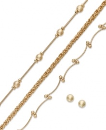 Add some golden elegance with this 4-pc. jewelry set. Charter Club presents three gorgeous bracelets and one pair of round stud earrings. Crafted in gold tone mixed metal. Approximate length (bracelets): 7 inches. Approximate diameter (earrings): 1/4 inch. Add some golden elegance with this 4-pc. jewelry set. Charter Club presents three gorgeous bracelets and one pair of round stud earrings. Crafted in gold tone mixed metal. Approximate length (bracelets): 7 inches. Approximate diameter (earrings): 1/4 inch.
