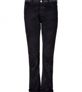As edgy as they are unique, Each Others studded boyfriend jeans set a cool foundation for edgy urban looks - Washed-out finish, classic five-pocket style, button closure, studded waistband, belt loops, rolled cuffs - Slim straight leg - Team with chunky knits and statement biker boots