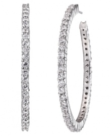 Top off any look with the perfect pair of hoops! CRISLU's sparkling style features round-cut cubic zirconias (2-3/4 ct. t.w.) set in platinum-plated sterling silver. Approximate diameter: 1-1/2 inches. Top off any look with the perfect pair of hoops! CRISLU's sparkling style features round-cut cubic zirconias (2-3/4 ct. t.w.) set in platinum-plated sterling silver. Approximate diameter: 1-1/2 inches.