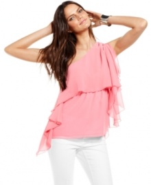 A floaty, delicate top from INC makes it easy to balance out summer basics like shorts, jeans and simple skirts. A floaty, delicate top from INC makes it easy to balance out summer basics like shorts, jeans and simple skirts.