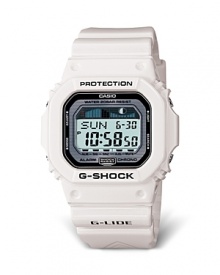 This shock resistant watch has an auto EL backlight with afterglow, tide graph, moon age/phase data, world time (29 time zones/48 cities), 3 multi-function alarms (one with snooze), countdown timer with auto repeat, 1/100 sec. stopwatch, flash alert, hourly time signal, 12/24 hour formats, auto calendar. Buckle closure. This shock resistant watch has an auto EL backlight with afterglow, tide graph, moon age/phase data, world time (29 time zones/48 cities), 3 multi-function alarms (one with snooze), countdown timer with auto repeat, 1/100 sec. stopwatch, flash alert, hourly time signal, 12/24 hour formats, auto calendar. Buckle closure.