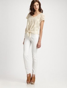 An effortlessly-chic silhouette of finely-woven lace with a waist-cinching tie-front hem.V necklineDropped shouldersShort sleevesButton-down frontAbout 24 from shoulder to hem70% cotton/30% nylonHand wash or dry cleanImportedModel shown is 5'10 (177cm) wearing US size Small. An effortlessly-chic silhouette of finely-woven lace with a waist-cinching tie-front hem.V necklineDropped shouldersShort sleevesButton-down frontAbout 24 from shoulder to hem70% cotton/30% nylonHand wash or dry cleanImportedModel shown is 5'10 (177cm) wearing US size Small.