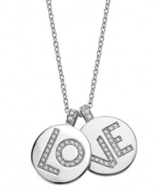 Spell it out in sparkle. CRISLU's chic double circle pendant spells out the word LOVE in two parts. Crafted in platinum over sterling silver and round-cut cubic zirconias (3/4 ct. t.w.). Approximate length: 16 inches + 2-inch extender. Approximate drop: 3/4 inch. Spell it out in sparkle. CRISLU's chic double circle pendant spells out the word LOVE in two parts. Crafted in platinum over sterling silver and round-cut cubic zirconias (3/4 ct. t.w.). Approximate length: 16 inches + 2-inch extender. Approximate drop: 3/4 inch.