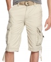 Combining the best of both cargos and chinos: Drawstring leg cargo shorts from Wear Ever in ripstop cotton. Belt included.