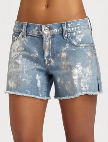 Inspired by a vintage 60's jean, this cropped cut-off style is updated with a painterly silver wash from hip to hem.THE FITSlightly relaxedRise, about 7Inseam, about 3THE DETAILSZip flyFive-pocket styleBack patch pockets98% cotton/2% spandexDry cleanMade in USA of imported fabricModel shown is 5'9 (175cm) wearing US size 4. Inspired by a vintage 60's jean, this cropped cut-off style is updated with a painterly silver wash from hip to hem.THE FITSlightly relaxedRise, about 7Inseam, about 3THE DETAILSZip flyFive-pocket styleBack patch pockets98% cotton/2% spandexDry cleanMade in USA of imported fabricModel shown is 5'9 (175cm) wearing US size 4.