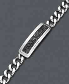 A modern men's bracelet with a hint of extra shine. This sophisticated bracelet styles combines a curb link chain, ID tag design, and round-cut black sapphires (2-1/2 ct. t.w.). Set in sterling silver. Approximate length: 8-1/2 inches. A modern men's bracelet with a hint of extra shine. This sophisticated bracelet styles combines a curb link chain, ID tag design, and round-cut black sapphires (2-1/2 ct. t.w.). Set in sterling silver. Approximate length: 8-1/2 inches.