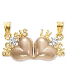 Sisters are friends forever. This detailed break-apart charm features Big Sis and Lil Sis and heart and flower accents in 14k gold, 14k rose gold and sterling silver. Chain not included. Approximate length: 3/5 inch. Approximate width: 9/10 inch. Sisters are friends forever. This detailed break-apart charm features Big Sis and Lil Sis and heart and flower accents in 14k gold, 14k rose gold and sterling silver. Chain not included. Approximate length: 3/5 inch. Approximate width: 9/10 inch.