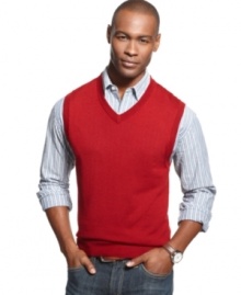 You'll get solid style scores every time you step out in this sharp wool-blend sweater vest from Club Room.