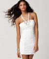 Beading adds glitz & glamour to this Hailey Logan ruched halter dress - perfect for sparkling the night away!