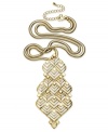 Subtle chevron designs make a statement on this pendant necklace from Bar III. Crafted in gold tone mixed metal. Approximate length: 16 inches. Approximate drop: 4 inches.