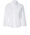 Minimalist and chic, this stretch cotton shirt from Jil Sander Navy injects sophistication into your workweek style - Classic collar, bracelet-length sleeves, buttoned cuffs, front button placket - Tailored silhouette - Pair with cropped trousers or a figure-hugging pencil skirt