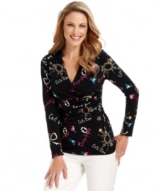 Charter Club's top features a print inspired by all things French! Looks extra chic with a pair of slim-fitting white denim. Charter Club's top features a print inspired by all things French! Looks extra chic with a pair of slim-fitting white denim.