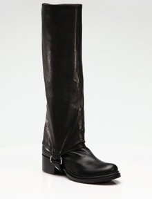 Soft, supple leather with buckle and strap detail at the heel.Stacked heel, 1¼ (30mm) Shaft, 16½ Leg circumference, 14 Pull on Silvertone buckle Leather lining and sole Padded insole Made in Italy Soft, supple leather with buckle and strap detail at the heel.Stacked heel, 1¼ (30mm) Shaft, 16½ Leg circumference, 14 Pull on Silvertone buckle Leather lining and sole Padded insole Made in Italy