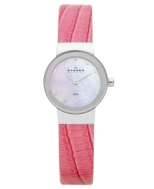 The perfect amount of pink shimmers on this ladylike timepiece from Skagen Denmark. The perfect amount of pink shimmers on this ladylike timepiece from Skagen Denmark.