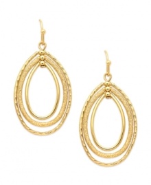 Style that pulls you in. These orbital earrings from Charter Club feature drops in oval silhouettes. Crafted in gold tone mixed metal. Approximate drop: 1-3/4 inches. Style that pulls you in. These orbital earrings from Charter Club feature drops in oval silhouettes. Crafted in gold tone mixed metal. Approximate drop: 1-3/4 inches.