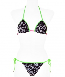 With a classic triangle top and side-tie bottoms, this fiercely printed bikini will add instant pop to your resort collection - Padded bikini top, all-over animal print with contrasting neon straps, tie detailed bottoms - Wear with a sheer caftan and sandals With a classic triangle top and side-tie bottoms, this fiercely printed bikini will add instant pop to your resort collection - Padded bikini top, all-over animal print with contrasting neon straps, tie detailed bottoms - Wear with a sheer caftan and sandals