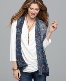 Make a classic tee shirt pop with a chiffon, printed vest! Cha Cha Vente's look comes together for perfectly-paired style. (Clearance) Make a classic tee shirt pop with a chiffon, printed vest! Cha Cha Vente's look comes together for perfectly-paired style. (Clearance)