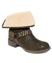 Take these warm and rugged boots on an awesome adventure. Blowfish's Kenessa faux-fur booties feature a round toe and metal accents around the vamp. Take these warm and rugged boots on an awesome adventure. Blowfish's Kenessa faux-fur booties feature a round toe and metal accents around the vamp.