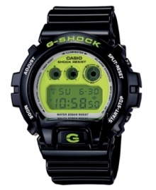 Dark as night with spectacular illumination: a multifunctional watch by G-Shock. Black resin strap and round case. Shock-resistant, digital display dial features EL backlight, multifunction alarm and countdown timer. Quartz movement. Water resistant to 200 meters. One-year limited warranty. Dark as night with spectacular illumination: a multifunctional watch by G-Shock. Black resin strap and round case. Shock-resistant, digital display dial features EL backlight, multifunction alarm and countdown timer. Quartz movement. Water resistant to 200 meters. One-year limited warranty.
