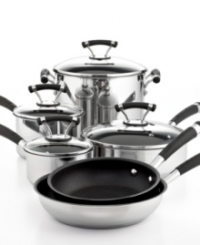 Go from homemade to gourmet! This professional set stocks your space with the most-used, most versatile and most essential pieces that every chef needs. From saucepan to stockpot to skillet, the polished, dishwasher-safe stainless steel pieces feature Circulon's coveted Total® Food Release nonstick system, which means ingredients never stick, presentation is always flawless and cleanup is a snap. Lifetime warranty. Go from homemade to gourmet! This professional set stocks your space with the most-used, most versatile and most essential pieces that every chef needs. From saucepan to stockpot to skillet, the polished, dishwasher-safe stainless steel pieces feature Circulon's coveted Total® Food Release nonstick system, which means ingredients never stick, presentation is always flawless and cleanup is a snap. Lifetime warranty.