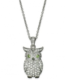 Adding elegance to your look is a wise idea. This Eliot Danori necklace showcases a charming owl embellished with glass crystal accents. Green-colored eyes. Crafted in rhodium-plated mixed metal. Approximate length: 16 inches + 2-inch extender. Approximate drop: 5/8 inch. Adding elegance to your look is a wise idea. This Eliot Danori necklace showcases a charming owl embellished with glass crystal accents. Green-colored eyes. Crafted in rhodium-plated mixed metal. Approximate length: 16 inches + 2-inch extender. Approximate drop: 5/8 inch.