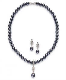 Enduring elegance, by Charter Club. This alluring jewelry set displays classic style with a gray tone glass pearl strand necklace and drop earrings. Crafted in imitation rhodium-plated mixed metal. Approximate length (necklace): 15 inches + 2-inch extender. Approximate drop (necklace): 1/3 inch. Approximate drop (earrings): 1/4 inch. Enduring elegance, by Charter Club. This alluring jewelry set displays classic style with a gray tone glass pearl strand necklace and drop earrings. Crafted in imitation rhodium-plated mixed metal. Approximate length (necklace): 15 inches + 2-inch extender. Approximate drop (necklace): 1/3 inch. Approximate drop (earrings): 1/4 inch.