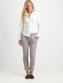 Light-cotton in a clean-cut button-down, slightly fitted for a sleek, feminine silhouette.Point collarConcealed button frontLong sleevesButton cuffsShirttail hemCottonMachine washImportedModel shown is 5'8½ (174cm) wearing US size Small. Light-cotton in a clean-cut button-down, slightly fitted for a sleek, feminine silhouette.Point collarConcealed button frontLong sleevesButton cuffsShirttail hemCottonMachine washImportedModel shown is 5'8½ (174cm) wearing US size Small.